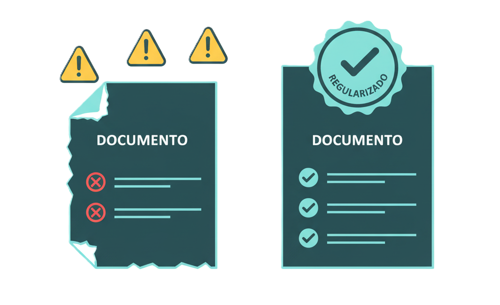 Comparação entre documento irregular e aprovado