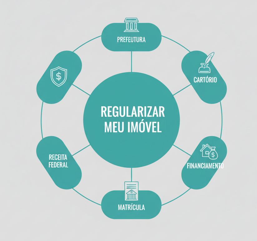 Mapa mental ilustrado da regularização de imóveis